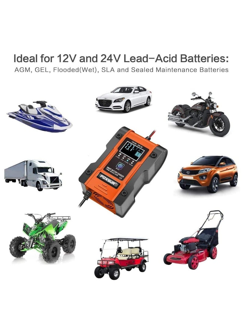Generic Car Battery Charger 12V 24V 7 Stage Charging Intelligent Automatic Battery Charger Maintainer for Lithium Lead-Acid LiFePO4 Batteries  - Image 2