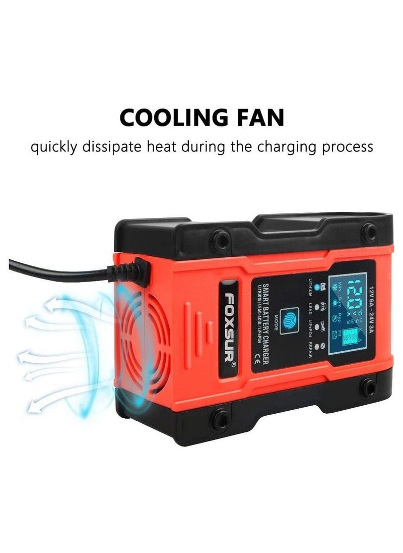 Generic Car Battery Charger 12V 24V 7 Stage Charging Intelligent Automatic Battery Charger Maintainer for Lithium Lead-Acid LiFePO4 Batteries  - Image 3
