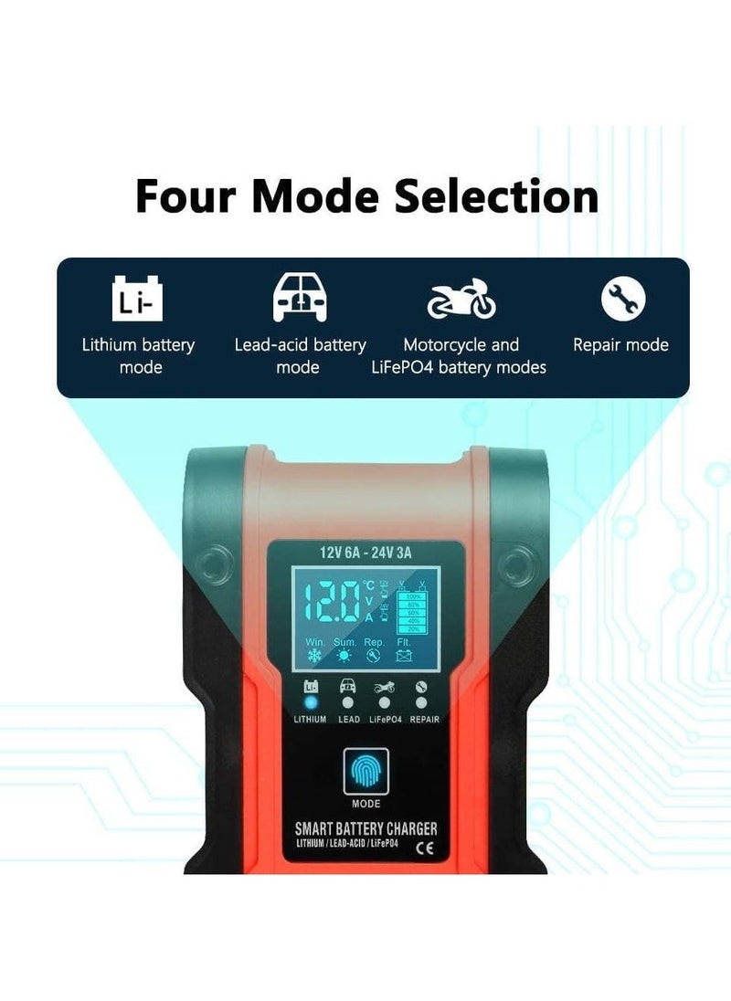 Generic Car Battery Charger 12V 24V 7 Stage Charging Intelligent Automatic Battery Charger Maintainer for Lithium Lead-Acid LiFePO4 Batteries  - Image 5