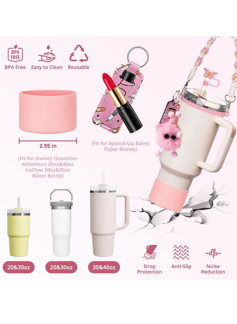 sokany 6 Pieces Tumbler Accessories for Cup, Water Bottle Handle Strap for 30, 40 oz tumbler with handle, including Straw Toppers, Silicone Cup Boot, Keychain Charms (Pink) - Image 2