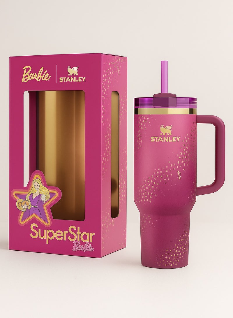 Stanley Stanley X Barbie 60s Stanley Steel Tumbler 40 oz with Plastic Straw Pink. - Image 4
