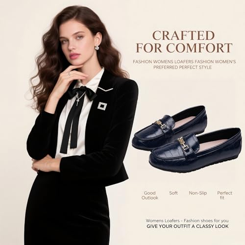 DeYashopin Women's Loafer Shoes Leisure Slip On Work Shoes Comfort Walking Flats Royal Blue 9 - Image 2