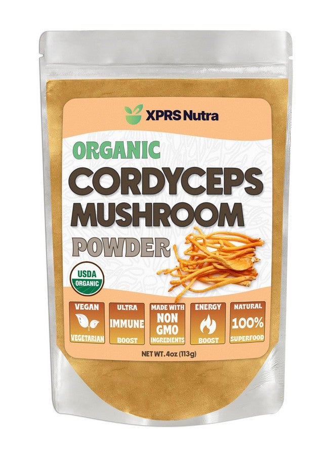 XPRS Nutra Organic Cordyceps Mushroom Powder - Premium Cordyceps Mushrooms - Real Mushrooms Cordyceps Powder Supplement for Energy and Immune Support - Vegan-Friendly Mushroom Cordyceps (4 oz) - Image 1