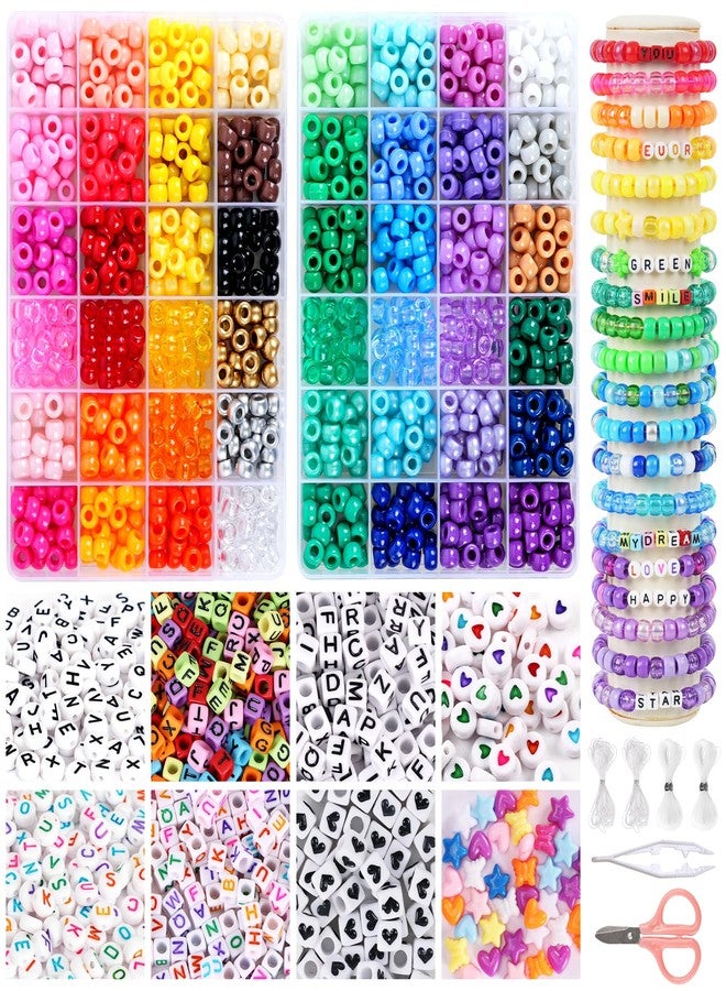 QUEFE 1900pcs,48 Colors, Pony Beads Bracelet Making Kit, Rainbow Kandi Beads Friendship Bracelet Kit, Letter Beads For Jewelry Making with Elastic Strings for Bracelet Necklace Making, Craft Gifts Set - Image 1