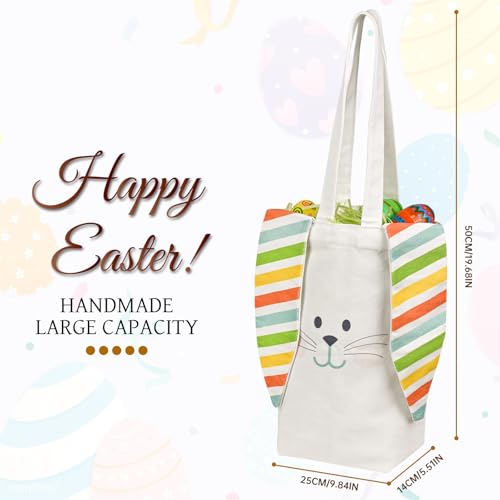 ATFUNSHOP Easter Tote Bag with Bunny Ears 11.8" - Reusable Canvas Rabbit Bag | Boy & Girl Easter Baskets for Egg Hunts, Gifts & Spring Fun - Image 4