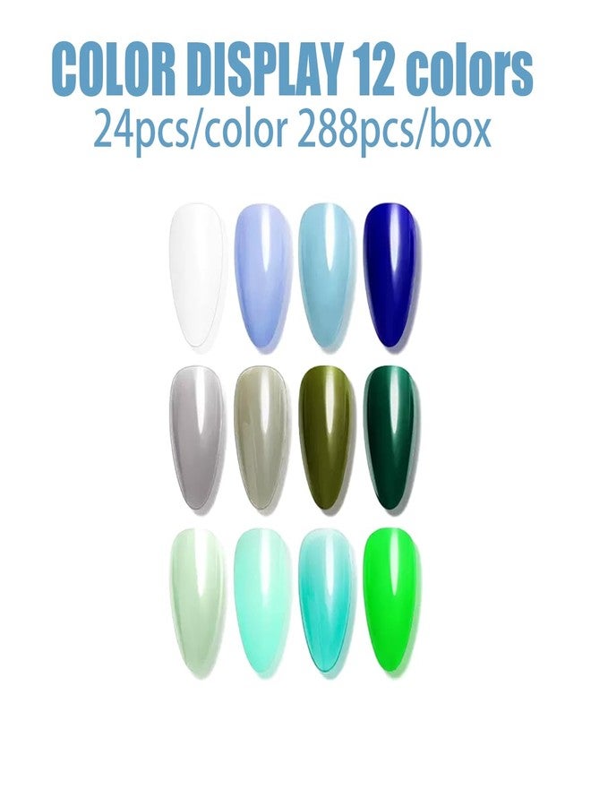 ROKHEVN 288Pcs Press on Nails Medium Almond Fake Nails Pure Color False Nails with White Blue Green Glue on Nail 12 Color Full Cover Acrylic Nail Press ons Shiny Reusable Artificial Nail for women Manicure - Image 3
