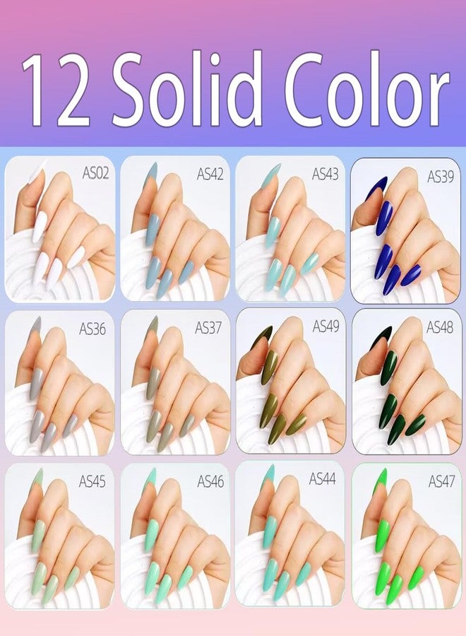 ROKHEVN 288Pcs Press on Nails Medium Almond Fake Nails Pure Color False Nails with White Blue Green Glue on Nail 12 Color Full Cover Acrylic Nail Press ons Shiny Reusable Artificial Nail for women Manicure - Image 4