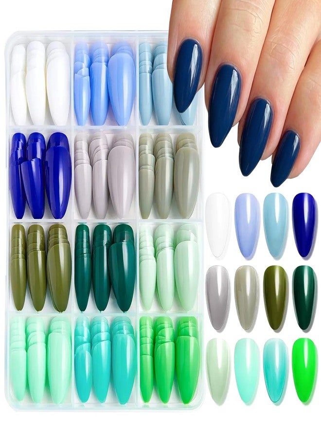 ROKHEVN 288Pcs Press on Nails Medium Almond Fake Nails Pure Color False Nails with White Blue Green Glue on Nail 12 Color Full Cover Acrylic Nail Press ons Shiny Reusable Artificial Nail for women Manicure - Image 1