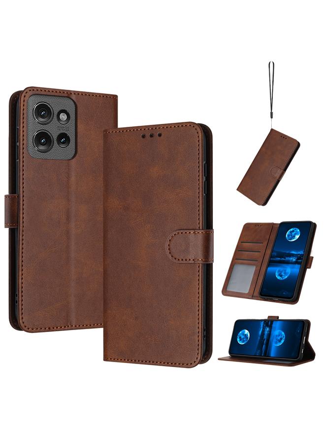 جراب قابل للطي من الجلد الصلب لهاتف Motorola Edge 50 (بني)