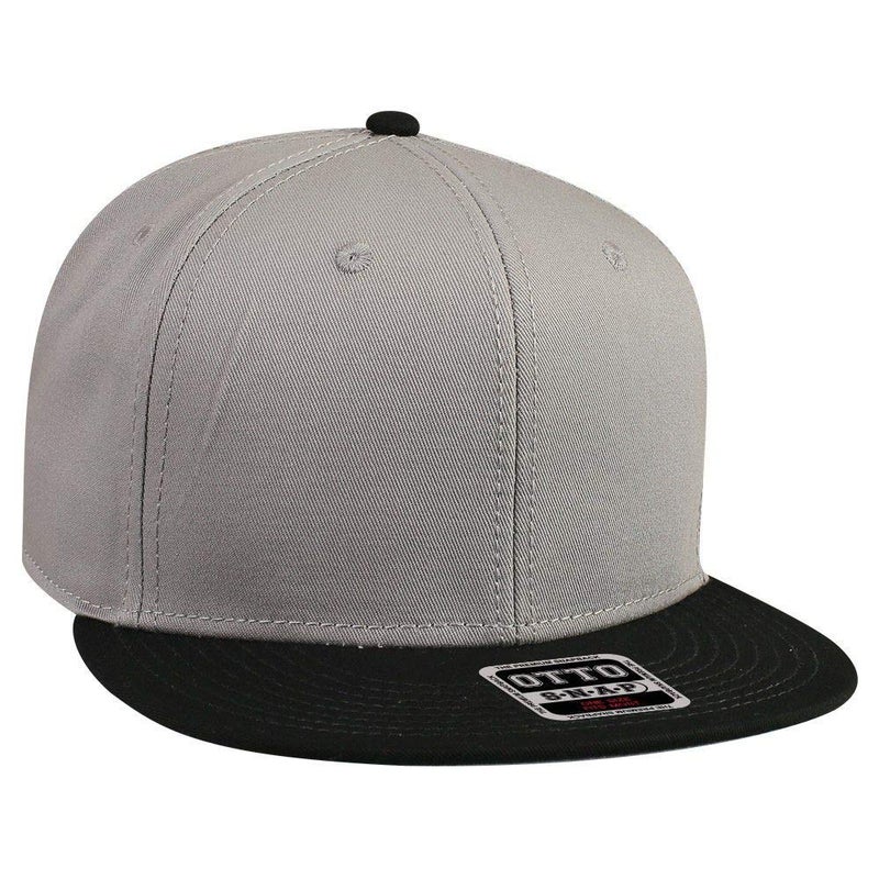 OTTO SNAP Cotton Twill Round Flat Visor 6 Panel Pro Style Snapback Hat - Blk/Gry/Gry - Image 1