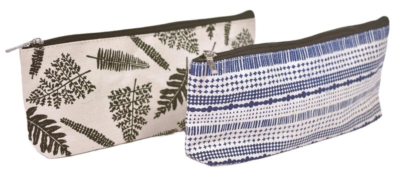 Daffodil Canvas Pencil Pouch for Men & Women Multipurpose & Printed Canvas Pouches Canvas Cosmetic & Paint Brush Pouch (Leaf Blue) - Image 1