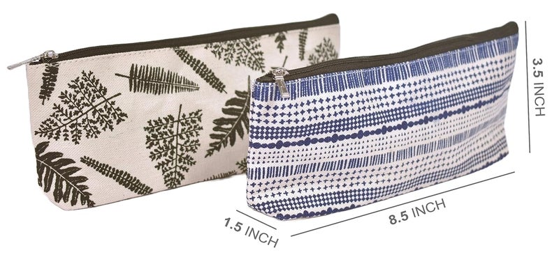 Daffodil Canvas Pencil Pouch for Men & Women Multipurpose & Printed Canvas Pouches Canvas Cosmetic & Paint Brush Pouch (Leaf Blue) - Image 3
