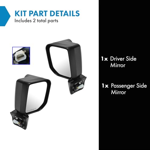TRQ مجموعة مرآة جانبية للسائق والراكب 2 قطعة مع ضبط كهربائي غير مدفأ بدون ذاكرة باللون الأسود متوافقة مع تويوتا FJ كروزر 2010-2013 TO1320289 TO1321289 - Image 2