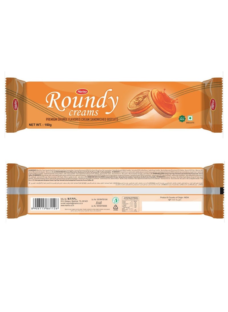 Marino - Roundy Premium Orange Flavored Cream Sandwich Biscuits 150gm - Image 1
