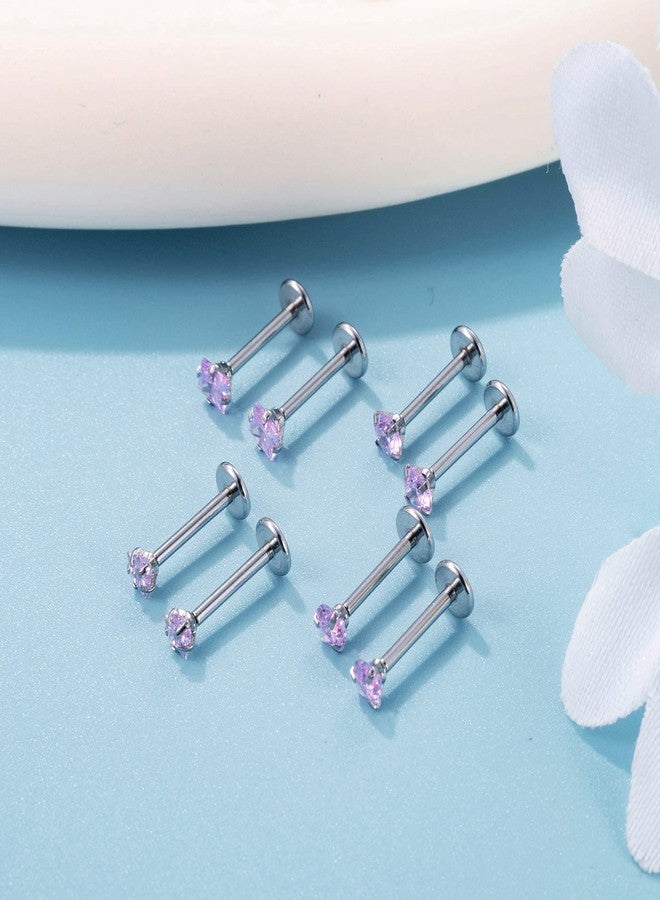 NICEIGHT 8Pcs 18G Stainless Steel Threadless Push in Nose Rings Studs for Women CZ Tragus Earring Set Labret Monroe Medusa Piercing Lip Ring Cartilage Tragus Helix Studs 8mm P - Image 3