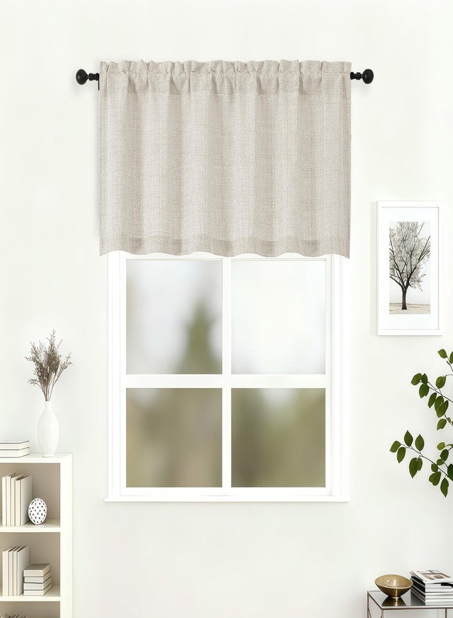 Lecloud Natural Kitchen Curtains 24 Inch Length, Light Filtering Faux Linen Textured Soft Tier, Short Airy Window Drapes with Rod Pocketss for Bathroom Basement Farmhouse, 60" W x 24" L 1 Panel - Image 1