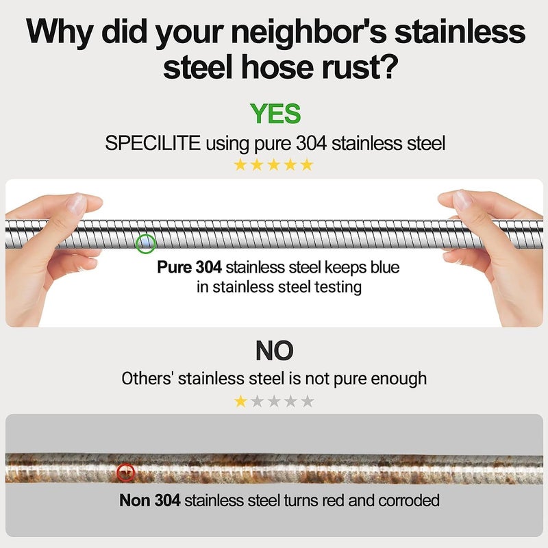 SPECILITE 25ft 304 Stainless Steel Garden Hose Metal, Heavy Duty Water Pipe with Nozzles for Yard, Outdoor - Flexible, Never Kink & Tangle, Puncture Resistant (Sliver) - Image 2