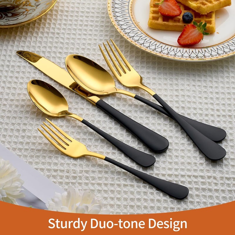 Lekoton 20 Piece Gold and Black 180 Flatware Utensil Set for 4 Include Dinner KnifeDinner ForksDinner SpoonsSalad ForksTeaspoonsSilverware Set for 4 Dishwasher Safe - Image 5