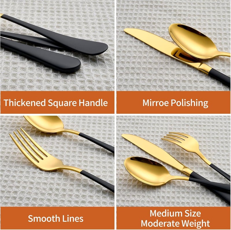 Lekoton 20 Piece Gold and Black 180 Flatware Utensil Set for 4 Include Dinner KnifeDinner ForksDinner SpoonsSalad ForksTeaspoonsSilverware Set for 4 Dishwasher Safe - Image 3
