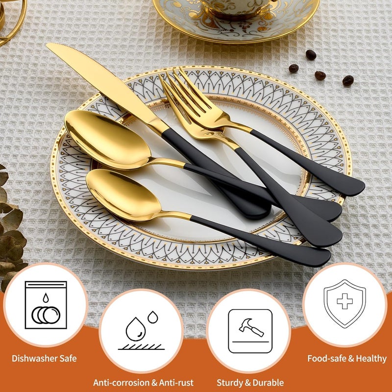 Lekoton 20 Piece Gold and Black 180 Flatware Utensil Set for 4 Include Dinner KnifeDinner ForksDinner SpoonsSalad ForksTeaspoonsSilverware Set for 4 Dishwasher Safe - Image 4