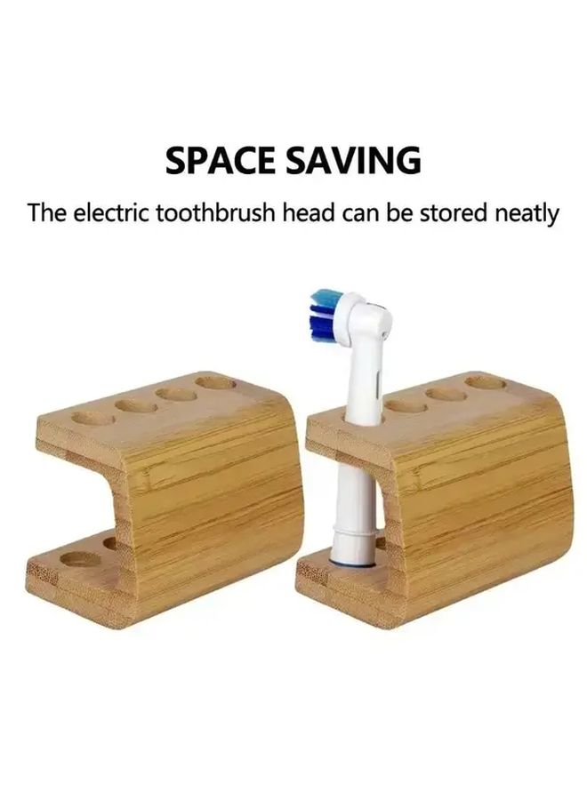 4 Holes Solid Wood Toothbrush Holder 2 Tier Bathroom Organizer Durable Easy Clean - Image 1