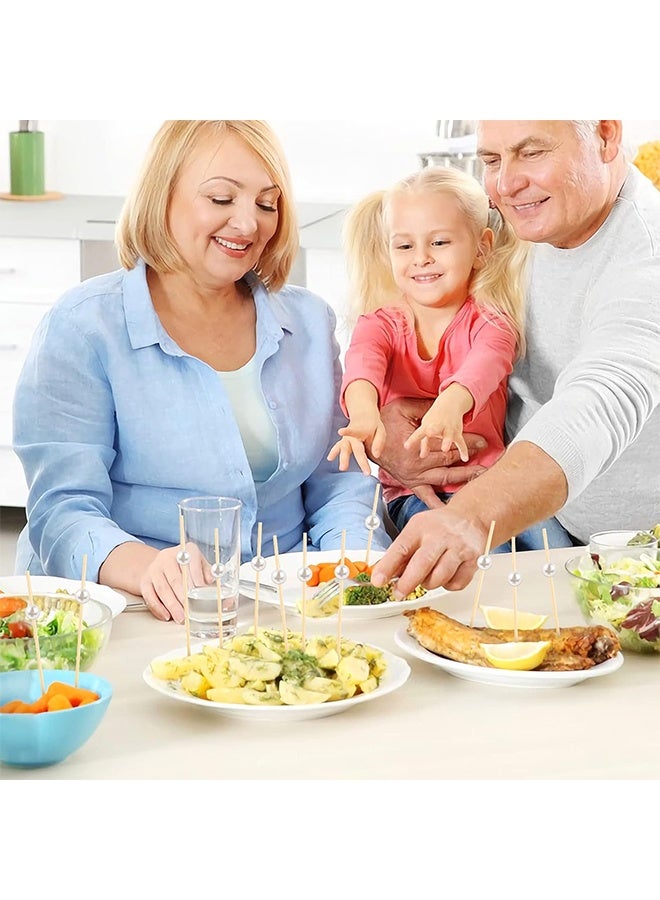 JS 200 PCS Handmade Pearl Bamboo Toothpicks, Fruit Sticks Wooden Toothpicks, Decorative Wooden Food Picks for Wedding Birthday Party Decorations - Image 5