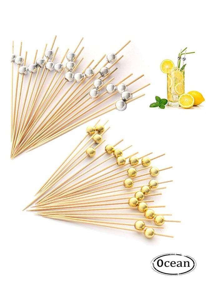 JS 200 PCS Handmade Pearl Bamboo Toothpicks, Fruit Sticks Wooden Toothpicks, Decorative Wooden Food Picks for Wedding Birthday Party Decorations - Image 1