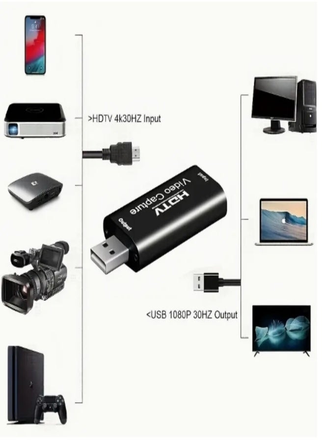 بطاقة تسجيل فيديو عالية الدقة، من USB 2.0 إلى HDMI 1080P 30Hz، متوافقة مع الحاسوب الشخصي، PS4، Xbox، Nintendo Switch، جهاز تسجيل الفيديو - Image 3