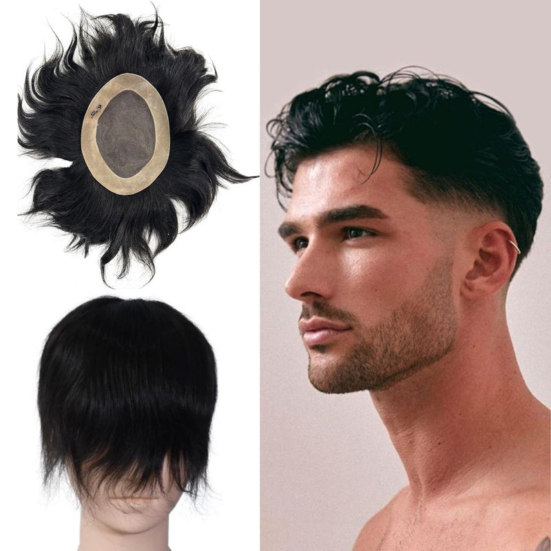 Beuni Smart Hair Patch For Men Monofilament Apollo Mono Wig With 100 Percent Natural Human Hair Long Lasting Soft Fit Base Natural Black 9x7 Inch - Image 4