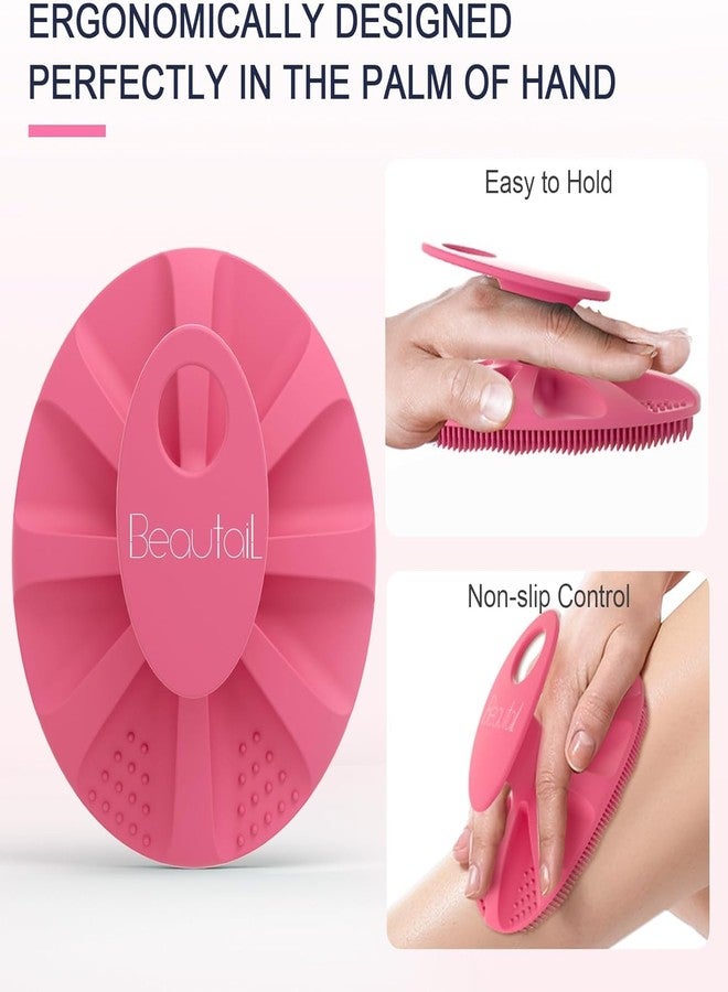 BEAUTAIL Silicone Body Scrubber 2 Pack, BEAUTAIL Shower Bath Wash Brush, Gentle Exfoliating Scrub Cleansing Loofah for Women Men Baby Sensitive Skin, Easy to Clean, Lather Nicely, More Hygienic, Pink+Blue - Image 4