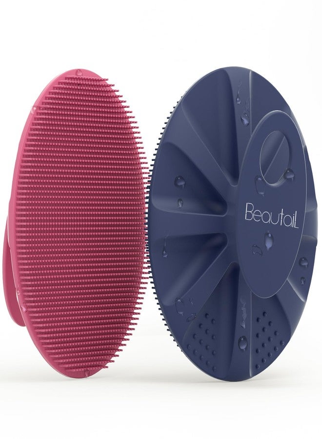 BEAUTAIL Silicone Body Scrubber 2 Pack, BEAUTAIL Shower Bath Wash Brush, Gentle Exfoliating Scrub Cleansing Loofah for Women Men Baby Sensitive Skin, Easy to Clean, Lather Nicely, More Hygienic, Pink+Blue - Image 1