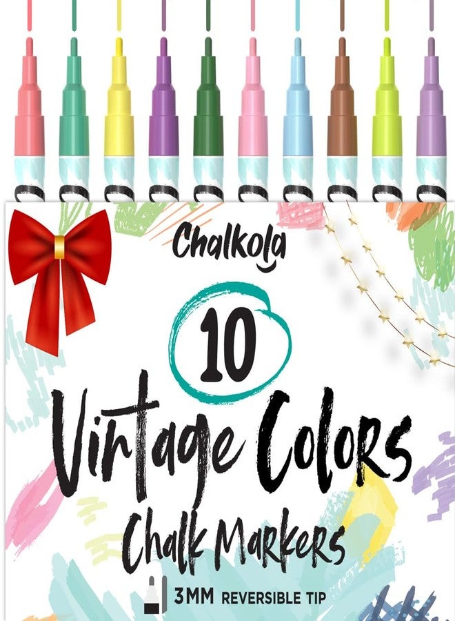 Chalkola Liquid Chalk Pens for Blackboards (10 Vintage Colors) - Fine Tip Dry Erase Marker Pens for Chalkboards Signs, Windows, Bistro - 3mm Reversible Tip - Image 1