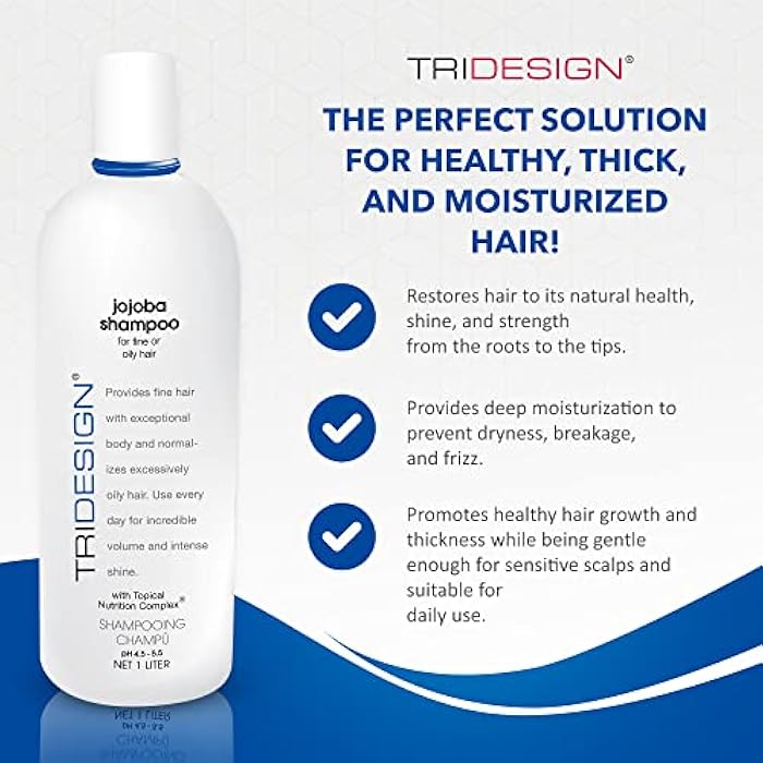 TRIDESIGN Moisturizing Shampoo – Anti-Thinning, Growth & Thickening with Jojoba, Panthenol, Collagen, & Henna for Dry, Fine, Oily Hair – 32 oz - Image 2