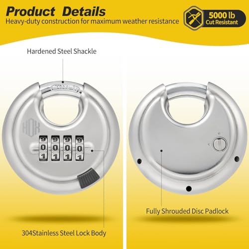 HOX Combination Lock 4 Digit Disc Padlock with 38 Inch Hardened Steel Shackle 234 Inch Wide Body Keyless Heavy Duty Combo Lock for Hasp Latch Sheds Fences Storage Locker 4 Pack - Image 3