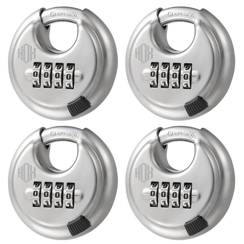 HOX Combination Lock 4 Digit Disc Padlock with 38 Inch Hardened Steel Shackle 234 Inch Wide Body Keyless Heavy Duty Combo Lock for Hasp Latch Sheds Fences Storage Locker 4 Pack - Image 2