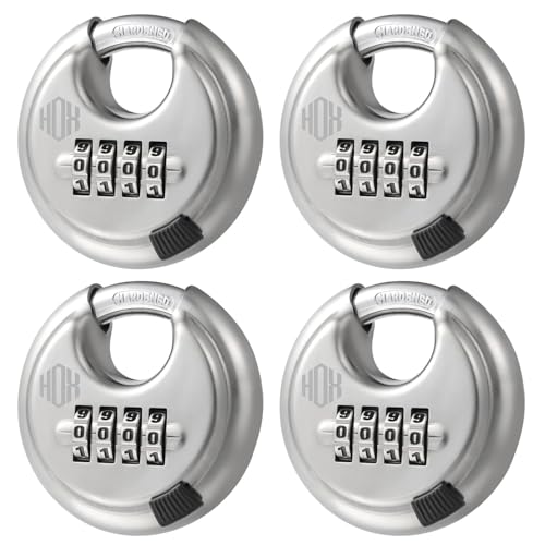 HOX Combination Lock 4 Digit Disc Padlock with 38 Inch Hardened Steel Shackle 234 Inch Wide Body Keyless Heavy Duty Combo Lock for Hasp Latch Sheds Fences Storage Locker 4 Pack - Image 1