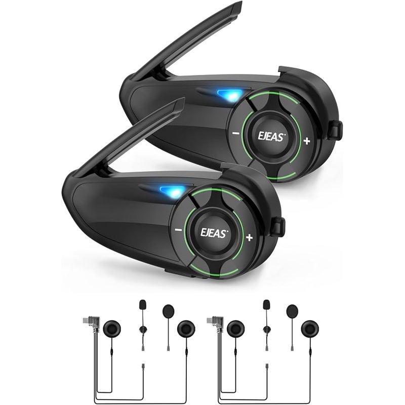 EJEAS Q8 2PC Motorcycle Bluetooth Headset, Upgraded Mesh 3.0 Intercom System with Music Sharing and IP67 Waterproof for 6 Riders Group Talking - Image 2