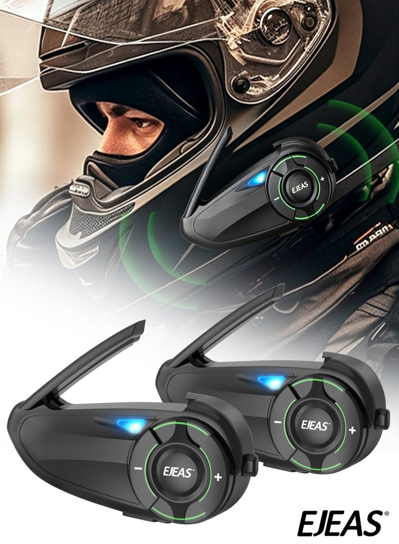 EJEAS Q8 2PC Motorcycle Bluetooth Headset, Upgraded Mesh 3.0 Intercom System with Music Sharing and IP67 Waterproof for 6 Riders Group Talking - Image 1