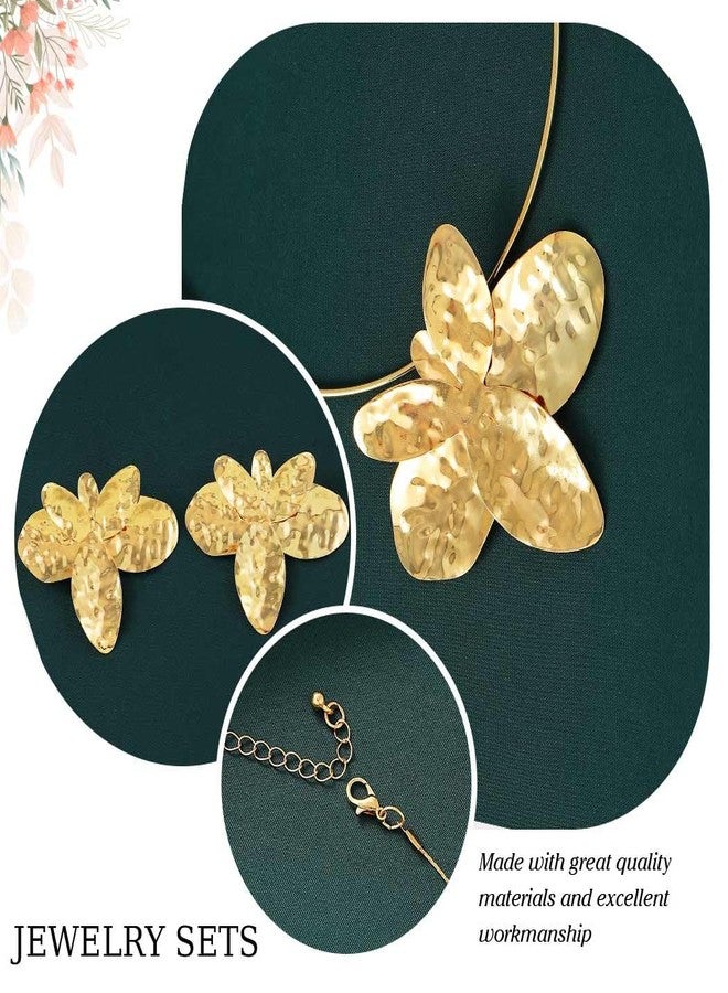 Brishow Gold Flower Jewelry Set Wedding Statement Necklace and Earrings Bridal Floral Choker for Women (Gold) - Image 5