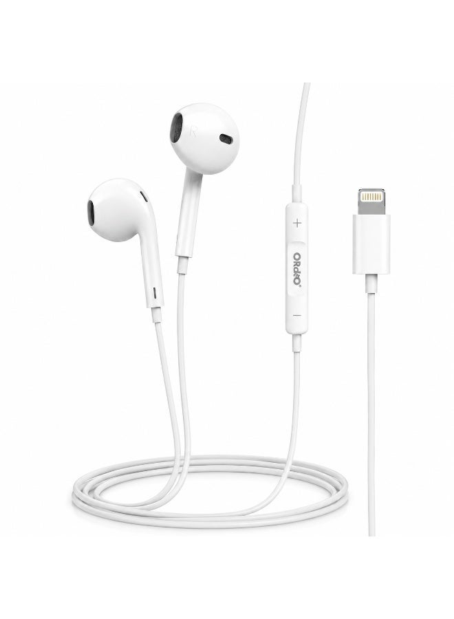 ORdEO OR-HF181 Lightning Stereo Earphones with Built-in Microphone and Volume Control, White - Image 2