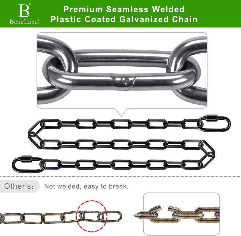 BeneLabel 2Pcs 85" Heavy Duty Swing Chain with Hooks1000 LBs Capacity Hanging Chains Porch Swing Chains and Carabiners Black Chain for Hammock Chairs, Hanging Chair, Tree Swing, Punching Bags - Image 3