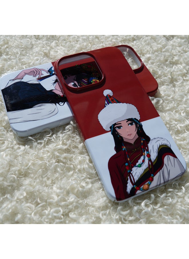 Generic - Retro Tibetan Animation 16pro15 For Apple Mobile Phone Shell Creative X National 14 Chinese Style 13plus12 Art 11-Color:Large Hole Four Packs Glossy-ando Tibetan Package-Applicable Models:For Iphone 15plus - Image 1