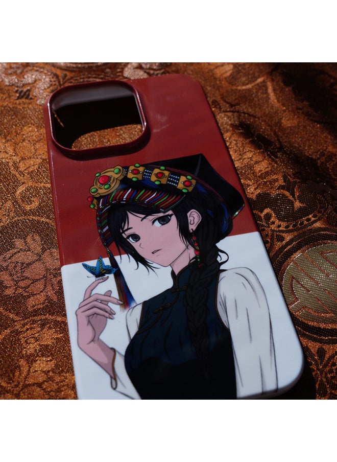 Generic - Retro Tibetan Animation 16pro15 For Apple Mobile Phone Shell Creative X National 14 Chinese Style 13plus12 Art 11-Color:Large Hole Four Packs Glossy-ando Tibetan Package-Applicable Models:For Iphone 15plus - Image 1