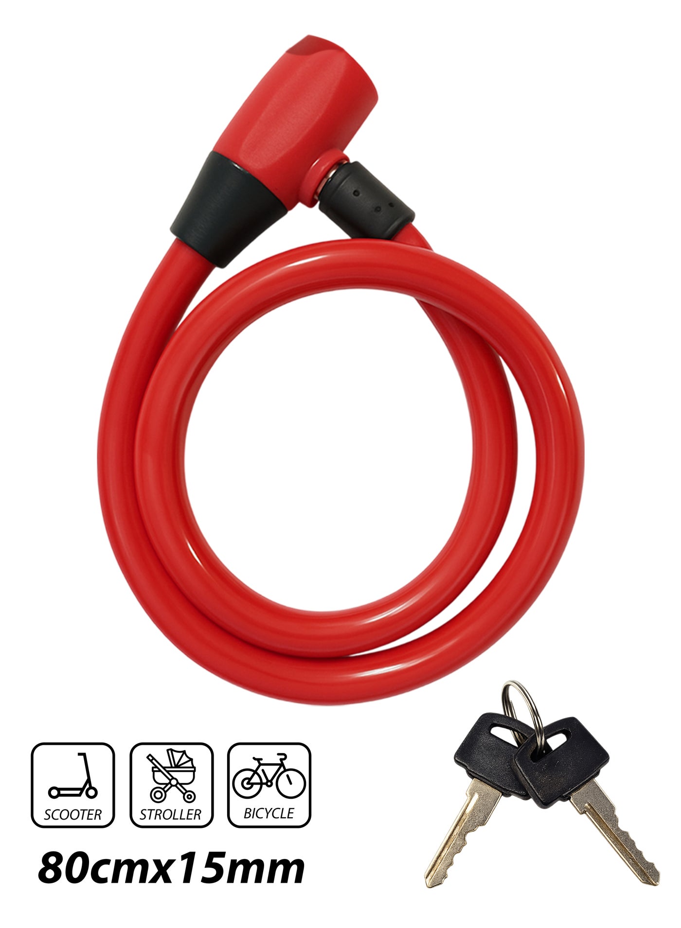 Heavy Duty 80cm Bicycle Lock Cable Anti-Theft Security Bike Lock for Scooter, Cycle, Baby Stroller, E-Bike, Motorcycle, Gate & Outdoor Use – Alloy Lock Buckle with HDPE Coated Steel Wire
