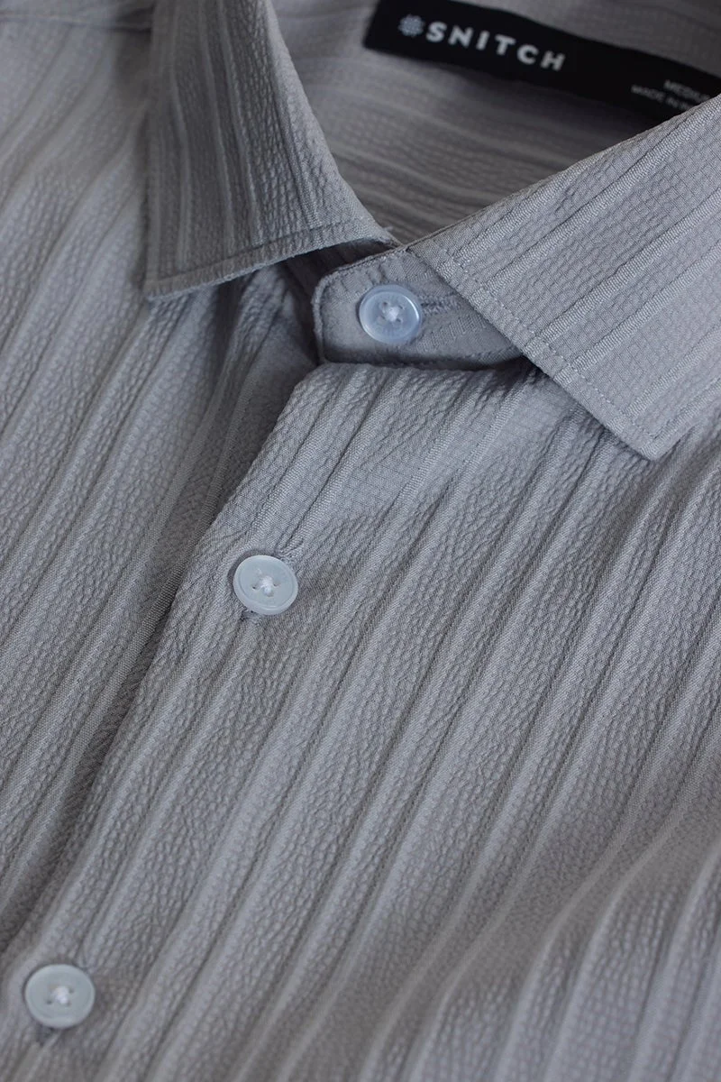 SNITCH Light Grey Stripes Slim Fit Shirt