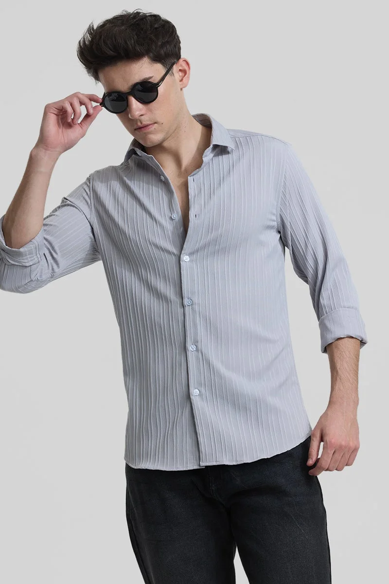 SNITCH Light Grey Stripes Slim Fit Shirt