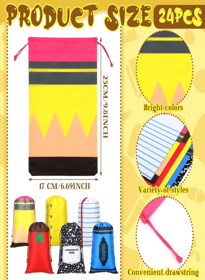 SilTriangle 24 Pcs Back to School Teacher Gifts Bulk 10 x 7'' Drawstring Bags 6 Styles Pencil Notebooks Crayon Notebook Thank You Gifts for Teachers Students First Day of School Classroom Party Favors - Image 2