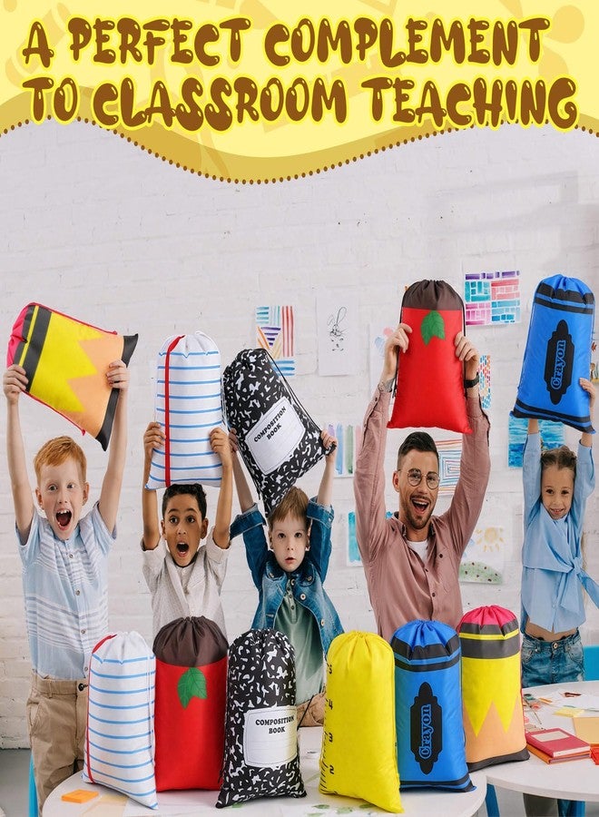 SilTriangle 24 Pcs Back to School Teacher Gifts Bulk 10 x 7'' Drawstring Bags 6 Styles Pencil Notebooks Crayon Notebook Thank You Gifts for Teachers Students First Day of School Classroom Party Favors - Image 5
