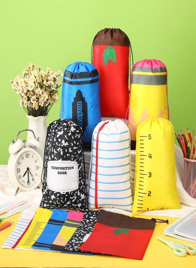 SilTriangle 24 Pcs Back to School Teacher Gifts Bulk 10 x 7'' Drawstring Bags 6 Styles Pencil Notebooks Crayon Notebook Thank You Gifts for Teachers Students First Day of School Classroom Party Favors - Image 3
