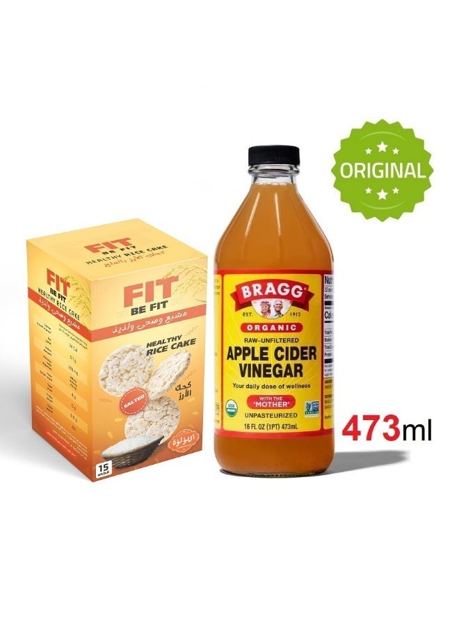Bragg Apple Cider Vinegar 473ml - Organic, unfiltered, with the mothers + Free pack of rice cake - Image 1